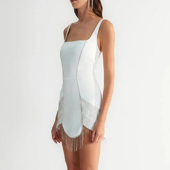 Wearhouse Carbon White Mini Dress with Rhinestone Detail - Picture 2 of 4
